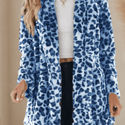 Leora Women's Leopard Print Faux Fur Longline Winter Coat with Open Front