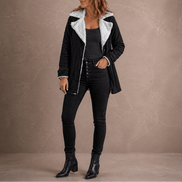 Sherpa-Lined Lapel Jacket with Suede-Finish Cotton Blend
