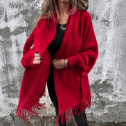 Women's Fringed Draped Shawl Collar Open-Front Wool Wrap Coat for Winter