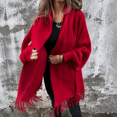 Women's Fringed Draped Shawl Collar Open-Front Wool Wrap Coat for Winter