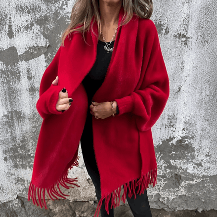 Women's Fringed Draped Shawl Collar Open-Front Wool Wrap Coat for Winter