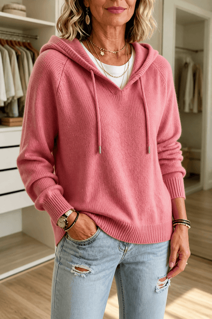 Women's Drawstring Hood Ribbed Knit Jumper