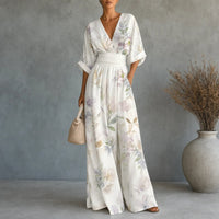 Floral Print Wide-Leg Jumpsuit with Tie Waist and Pockets