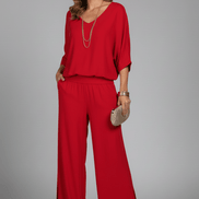 Natalie Chiffon Wide-Leg Women's Two-Piece Co-Ord Set with Draped Top