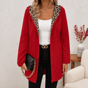 Women's Reversible Hooded Winter Coat with Leopard Print Lining