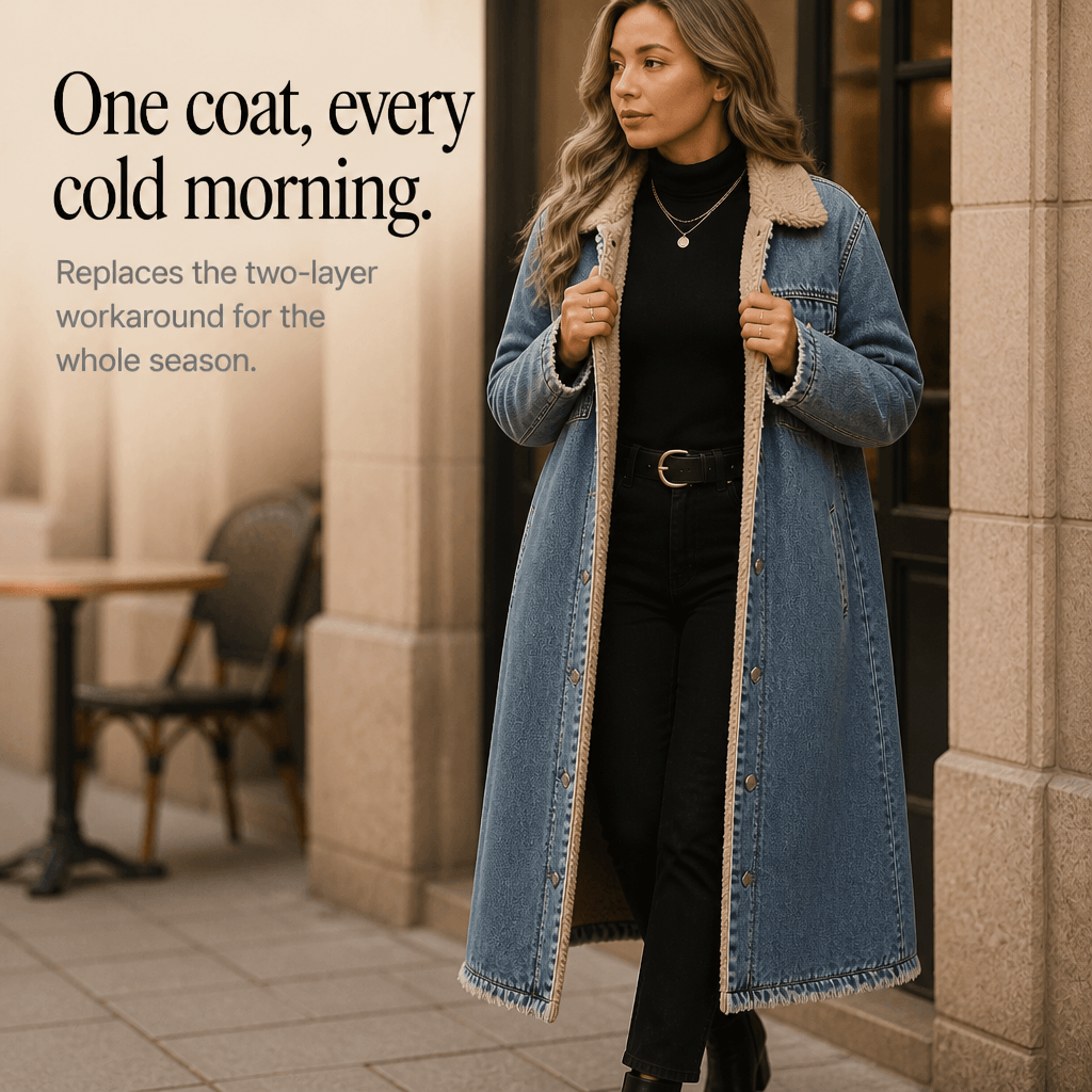 Denora Sherpa-Lined Full-Length Denim Winter Coat for Women