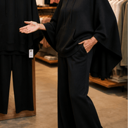 Women's Hooded Cape Top and Wide-Leg Trouser Two Piece Co-Ord Set