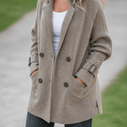 Isola Women's Cable-Knit Sleeve Double-Breasted Longline Winter Coat
