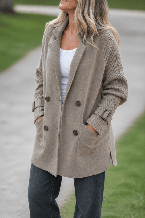 Isola Women's Cable-Knit Sleeve Double-Breasted Longline Winter Coat