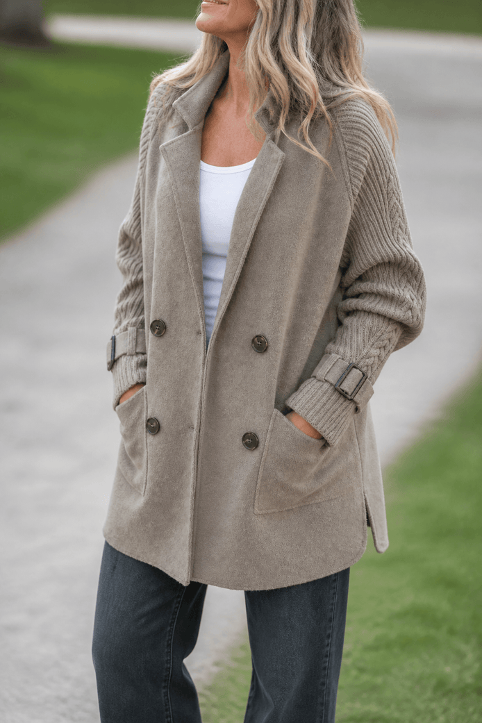 Isola Women's Cable-Knit Sleeve Double-Breasted Longline Winter Coat