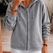 Women's Washed Oversized Zip-Up Hoodie with Lined Hood