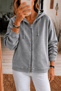 Women's Washed Oversized Zip-Up Hoodie with Lined Hood