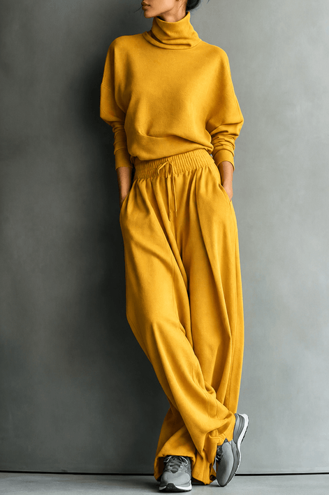 Women's Turtleneck Wide-Leg Trouser Co-Ord Set