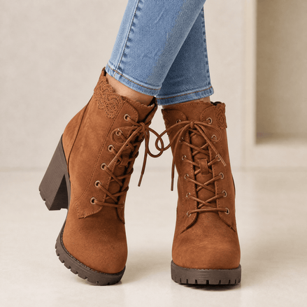 Lacelle Lace-Trim Suede Women's Ankle Boots with Block Heel