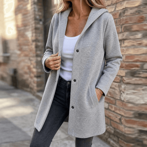 Women's Hooded Knitted Cardigan with Button Front and Pockets