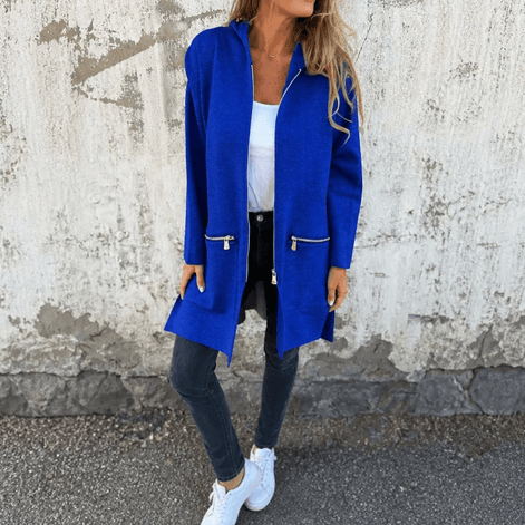 Women's Longline Hooded Zip-Up Jacket with Pockets