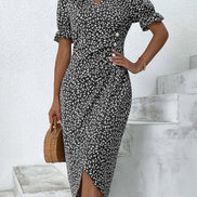 Floral Wrap Midi Dress in Polyester for Autumn and Christmas Parties