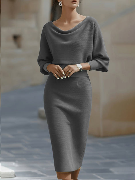 Clara Knit Bodycon Jumper Dress with Cowl Neck for Evening Wear