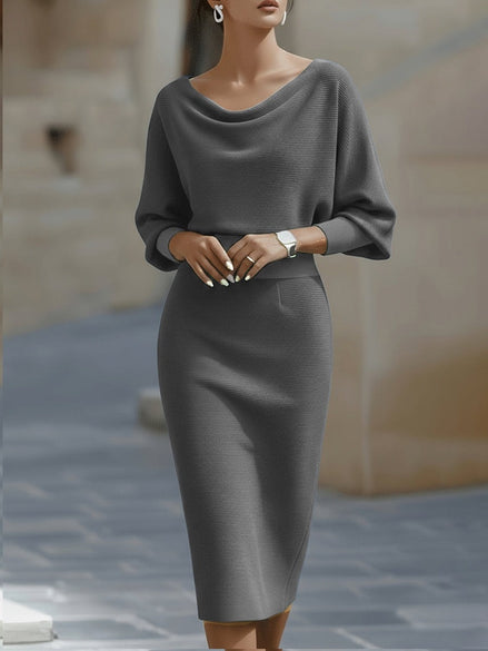 Clara Knit Bodycon Jumper Dress with Cowl Neck for Evening Wear