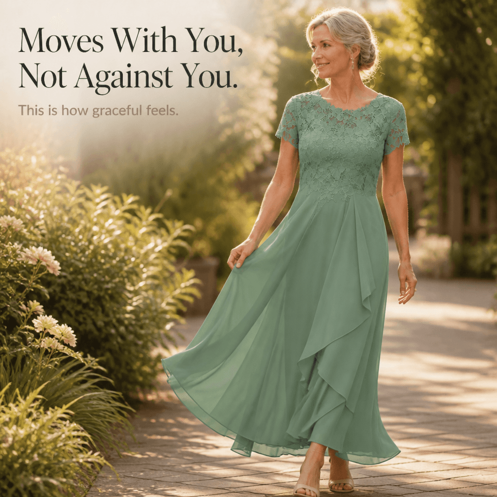 Women's Lace Bodice Chiffon Dress with Ruffled Hem