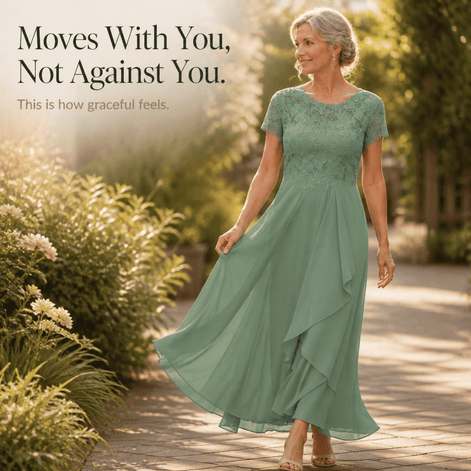 Women's Lace Bodice Chiffon Dress with Ruffled Hem