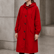 Women's Hooded Midi Coat with Drawstring Waist