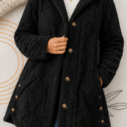 Women's Cable-Knit Hooded Longline Winter Coat with Button Hems