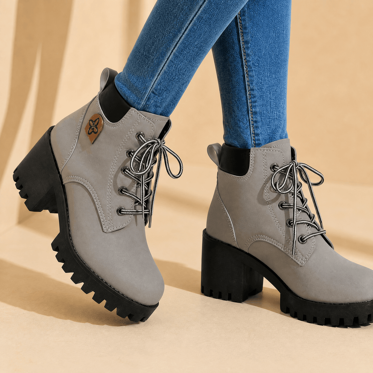 Stridara Lightweight Chunky Platform Combat Boots for Women in PU Leather