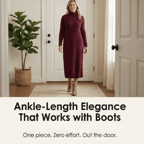 Women's Relaxed Turtleneck Knitted Jumper Dress with Pockets