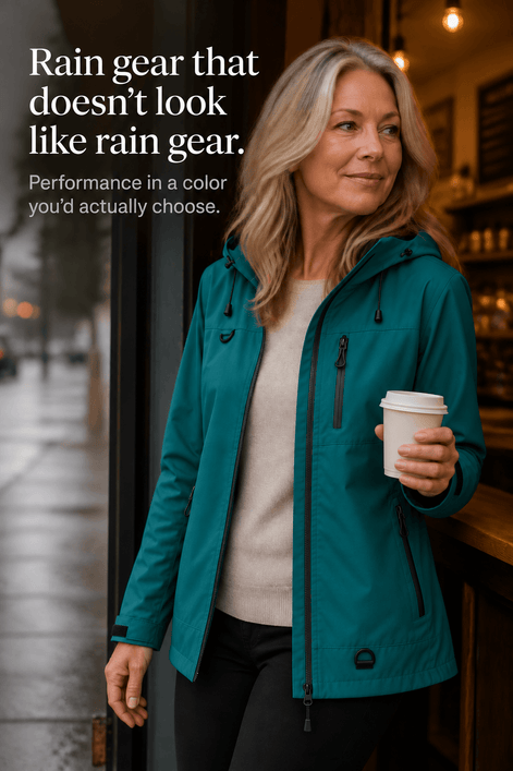Hooded Waterproof Windproof Polyester Rain Jacket for Women