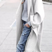 Oversized Long Winter Coat with Wide Sleeves in Wool Blend
