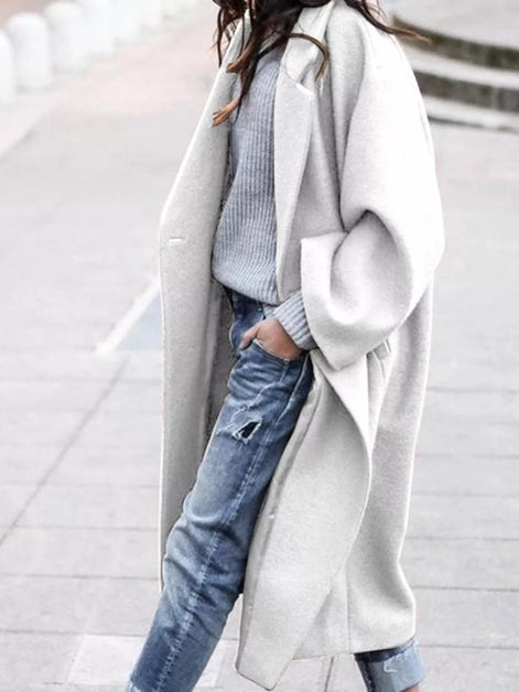 Oversized Long Winter Coat with Wide Sleeves in Wool Blend