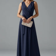 Satin Wrap Maxi Dress with Tie Waist for Christmas Party in Red