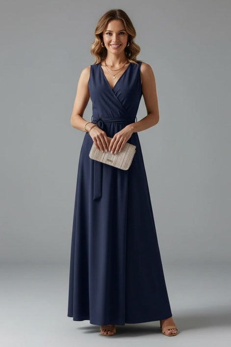 Satin Wrap Maxi Dress with Tie Waist for Christmas Party in Red