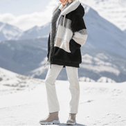Women's Oversized Color-Block Faux Fur Winter Coat with Hood