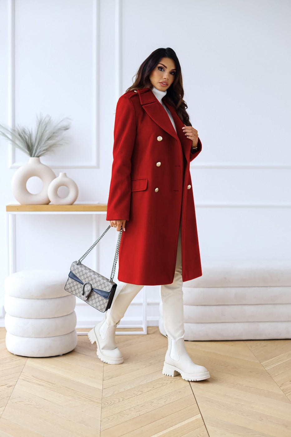 Emily Double Breasted Longline Winter Coats Women A-Line Wool Blend