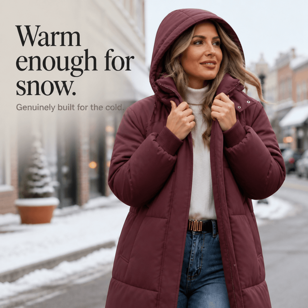 Women's Long Hooded Quilted Puffer Jacket with Side Pockets