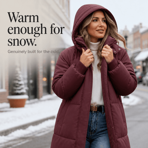 Women's Long Hooded Quilted Puffer Jacket with Side Pockets