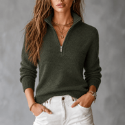 Women's Half-Zip Collar Knitted Jumper with Textured Stitch
