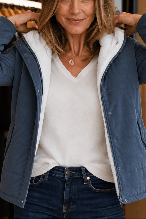 Women's Thickened Hooded Quilted Puffer Jacket with Sherpa Lining