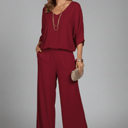 Natalie Chiffon Wide-Leg Women's Two-Piece Co-Ord Set with Draped Top