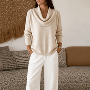 Women's Cowl Neck Drape Knitted Jumper with Soft Stretch