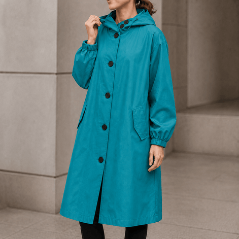 Women's Hooded Midi Coat with Drawstring Waist