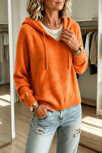 Women's Drawstring Hood Ribbed Knit Jumper