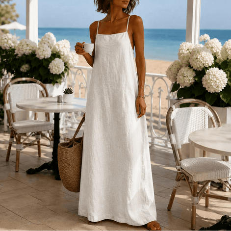 Women's Linen-Look Maxi Slip Dress with Adjustable Straps