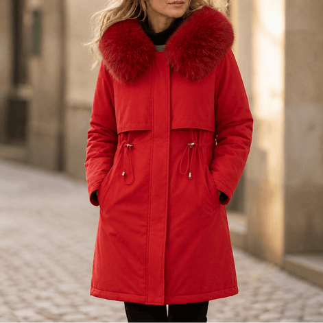 Velora Hooded Mid-Length Faux-Fur Trim Winter Coat for Women