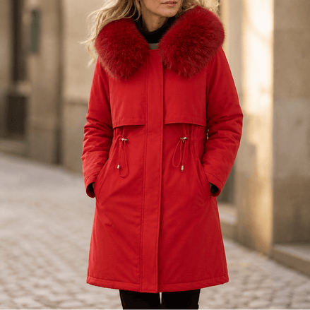 Velora Hooded Mid-Length Faux-Fur Trim Winter Coat for Women