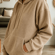 Women's Ribbed Corduroy-Look Hoodie with Front Pocket