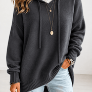 Women's Oversized Hooded Acrylic Knitted Jumper with Drawstring