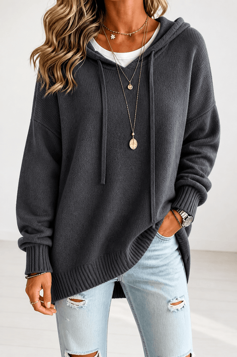 Women's Oversized Hooded Acrylic Knitted Jumper with Drawstring